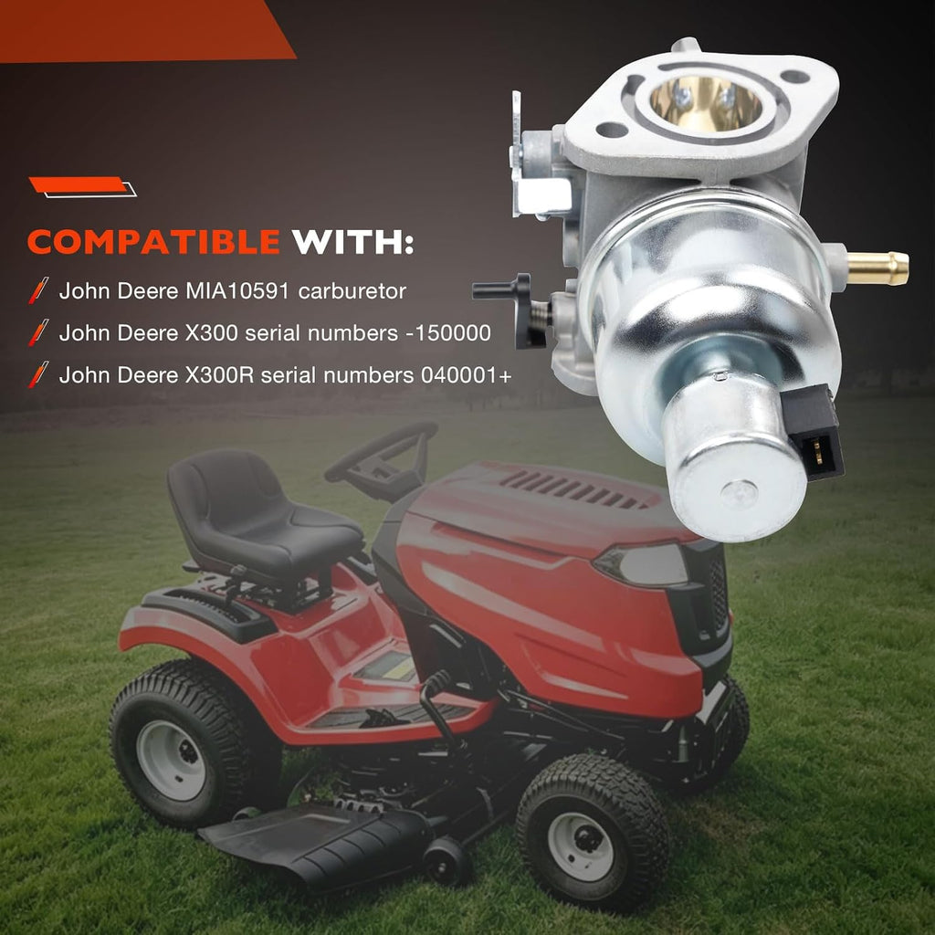 John Deere X300 Carburetor Kit Compatible with X300R X304 Tractor | Replace MIA10591, Includes Fuel Pump Air Filter