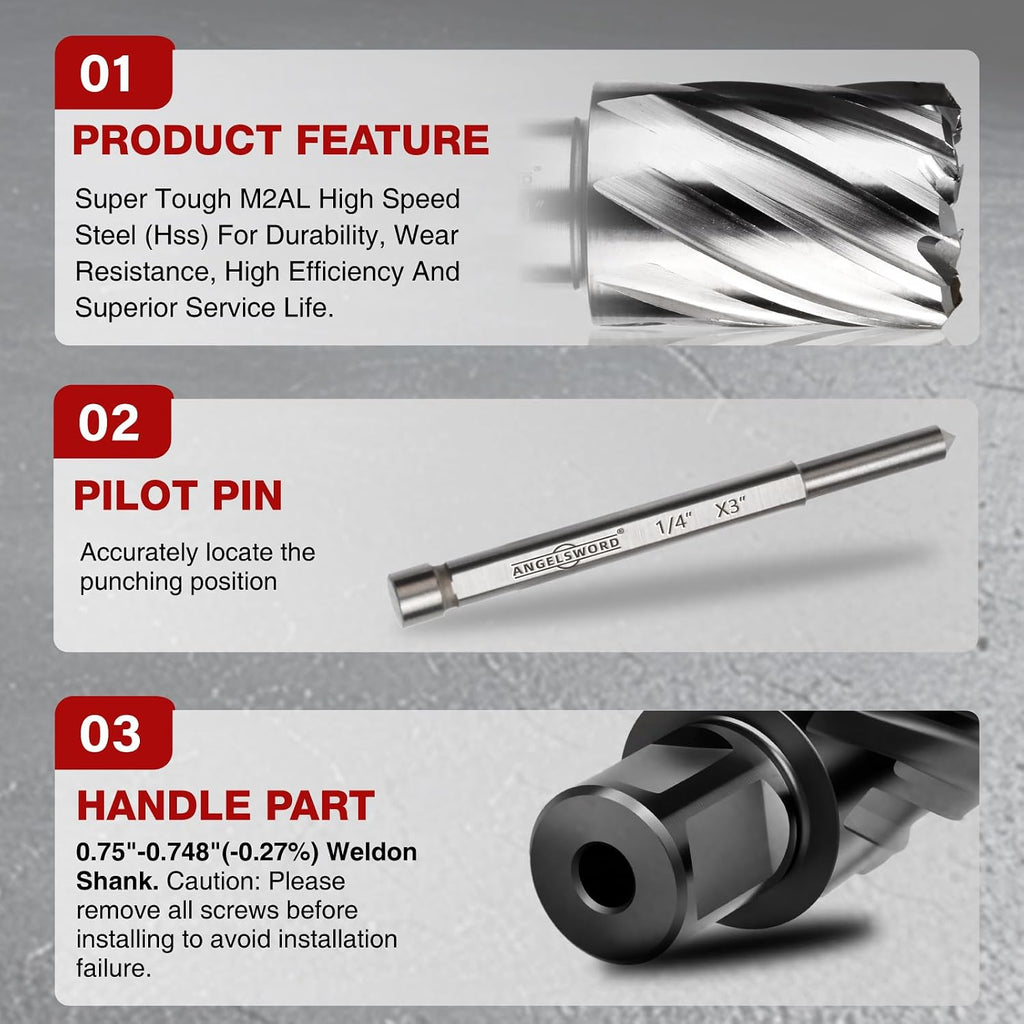 ANGELSWORD M2 HSS Annular Cutter,Diameter 7/16" x Depth 1",Mag Drill Bit