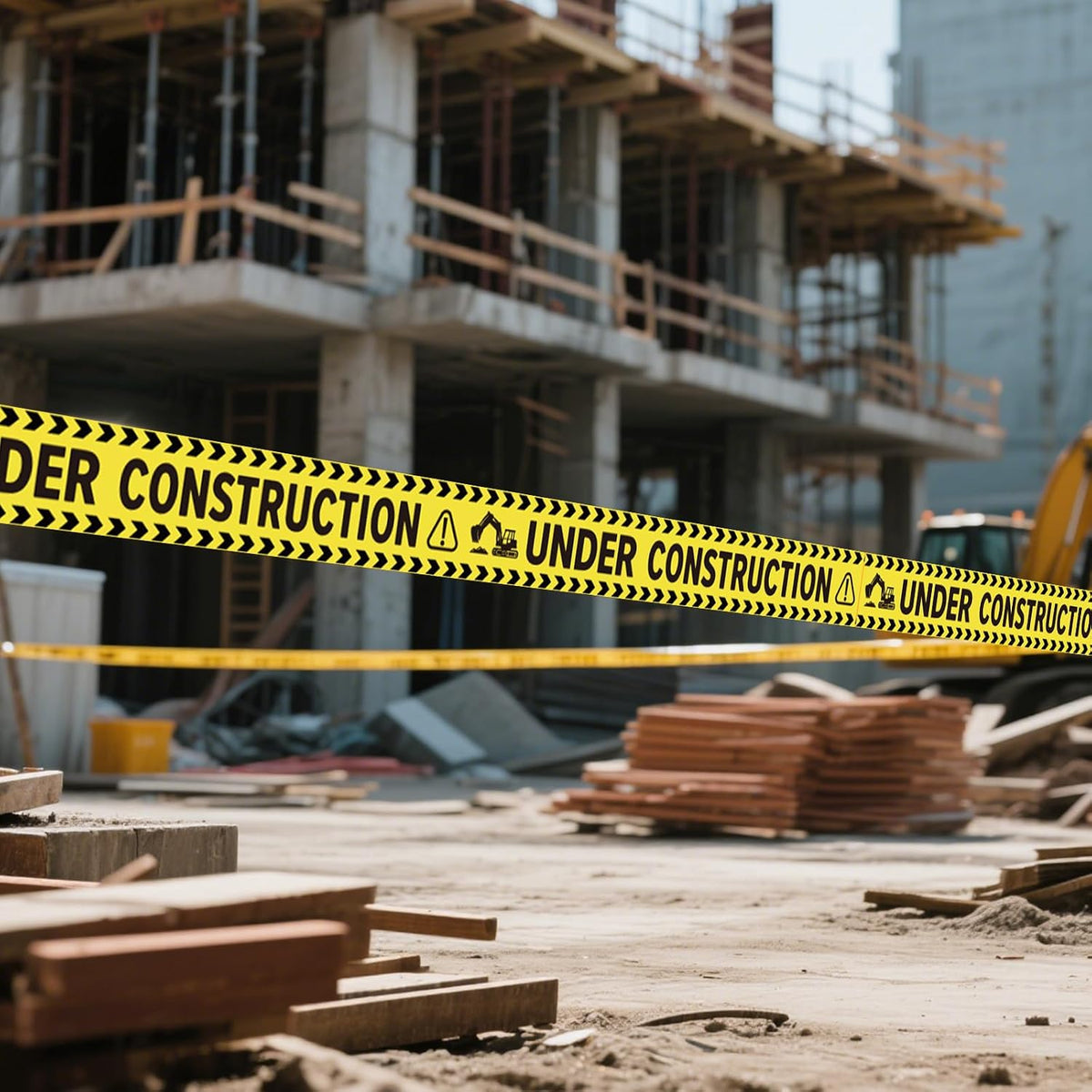 2 Rolls Under Construction Party Tape, 98.4 Feet x 11.8 Inch Construction Caution Tape Black and Yellow Hazard