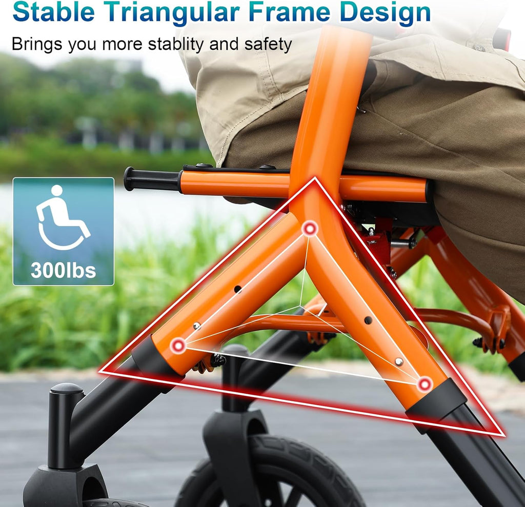 Rollator Walker with Seat, Tall Walkers for Seniors, 12" Big Rubber Wheels All Terrain Rollator Walker with Backrest