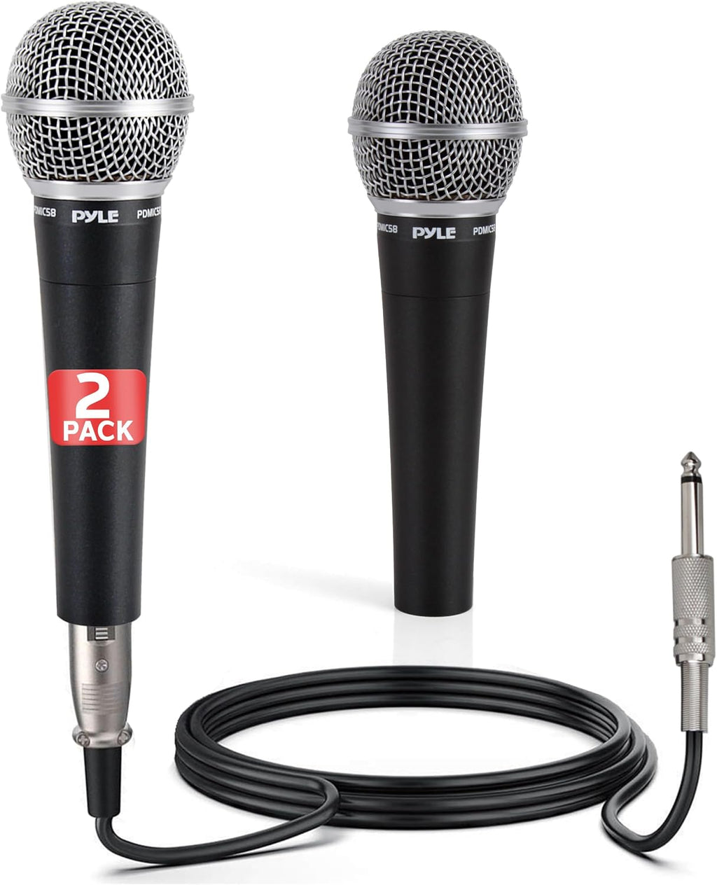 Professional Dynamic Microphone - 2-Pack Unidirectional Handheld Mic with Built-in Pop Filter, High Signal Output, 15