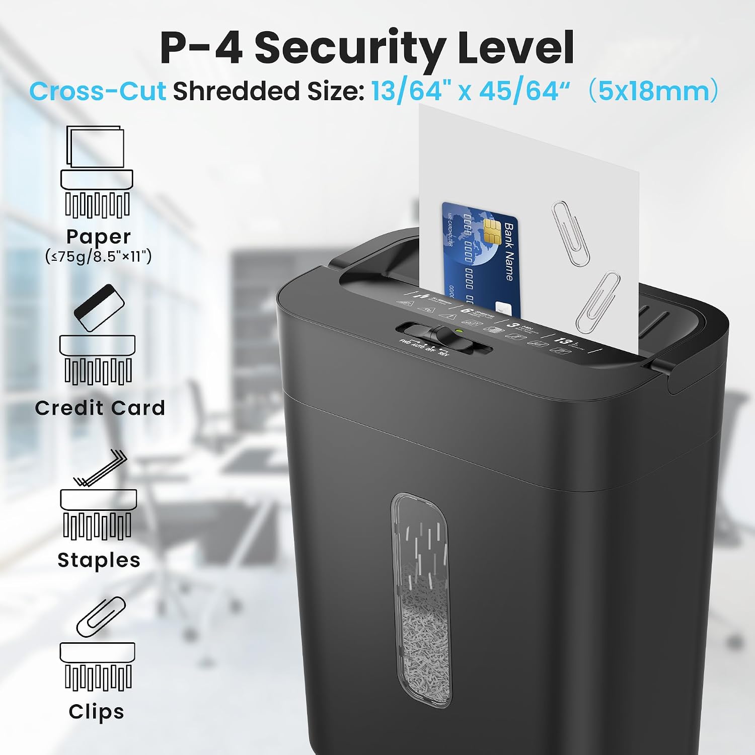 6-Sheet Shredder for Home Office, 3.43 Gallon Cross Cut Shredder, P-4 High Security Paper Shredders for Credit Card