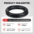 EVIL ENERGY 5/16" Transmission Cooler Hose 20FT, SAE J1532 250 PSI Power Steering Hose for Transmission, Engine & Hydraulic Oil Cooling Systems