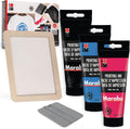 Screen Printing Kit Set - Screen Print Kit with Reusable Wooden Frame, 1 Screen Printing Squeegee, and 3 x 100ml Ink