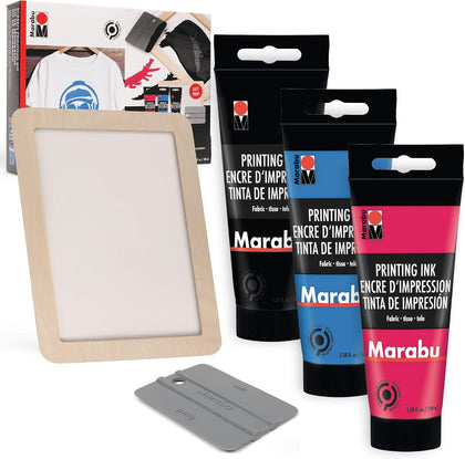 Screen Printing Kit Set - Screen Print Kit with Reusable Wooden Frame, 1 Screen Printing Squeegee, and 3 x 100ml Ink