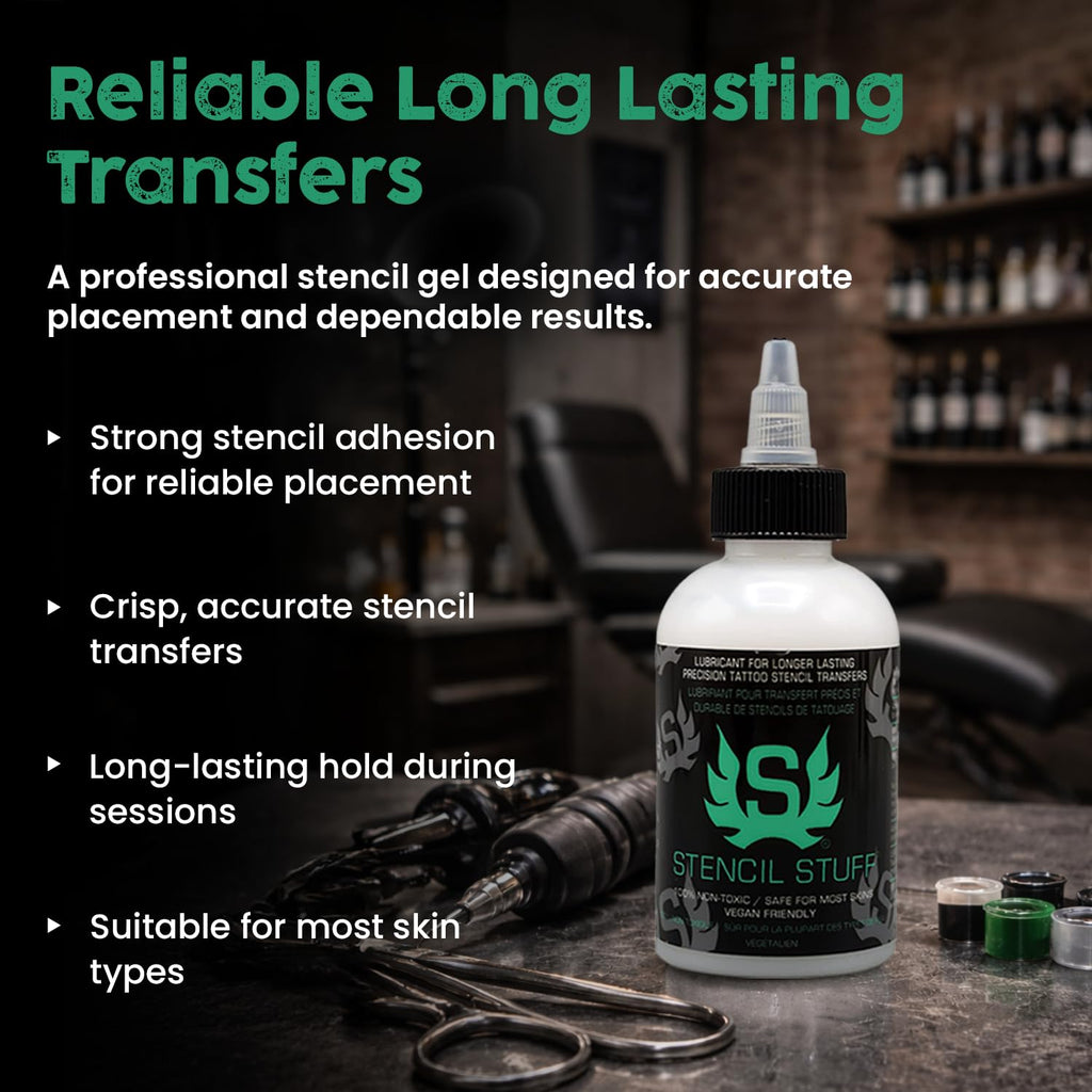 Tattoo Stencil Transfer Gel – 4oz Tattoo Stencil Transfer Solution – Vegan-Friendly Stencil Gel – Fast-Drying and