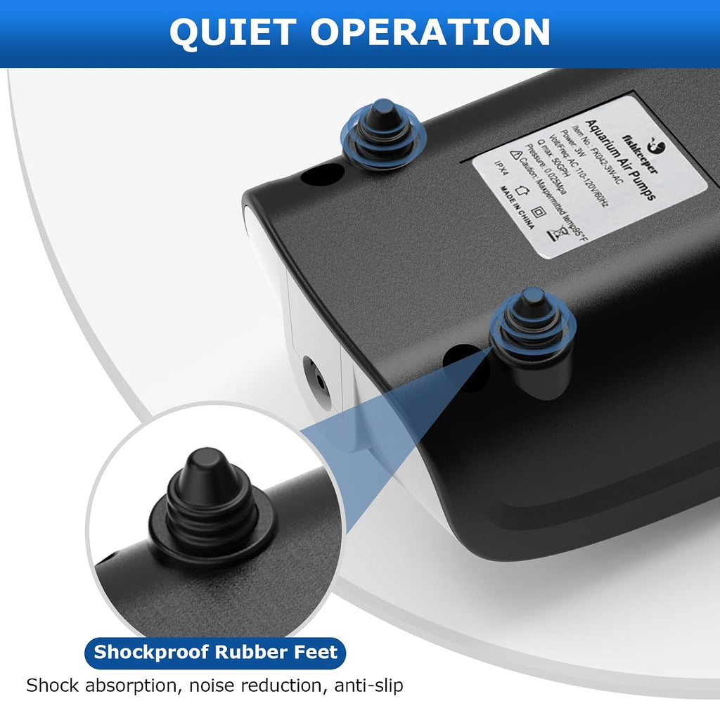 Quiet Aquarium Air Pump, 3W 5W Dual Outlet, Adjustable Bubbler