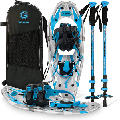 G2 21/25/30/36 Inches Light Weight Snowshoes with Trekking Poles, Tote Bag, Special EVA Padded Ratchet Binding, Heel