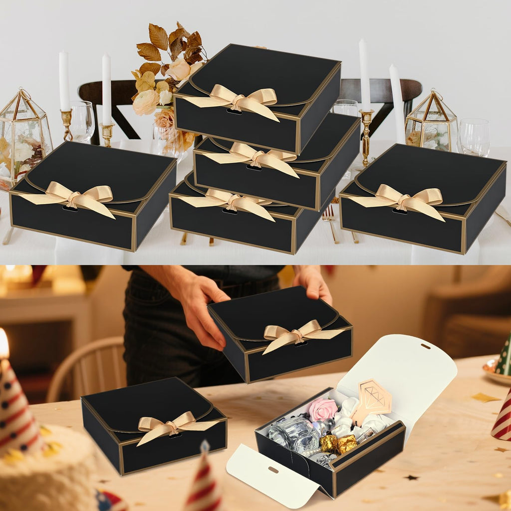 10 Pack Small Gift Boxes with Lids, Black Gift Boxes with Ribbons