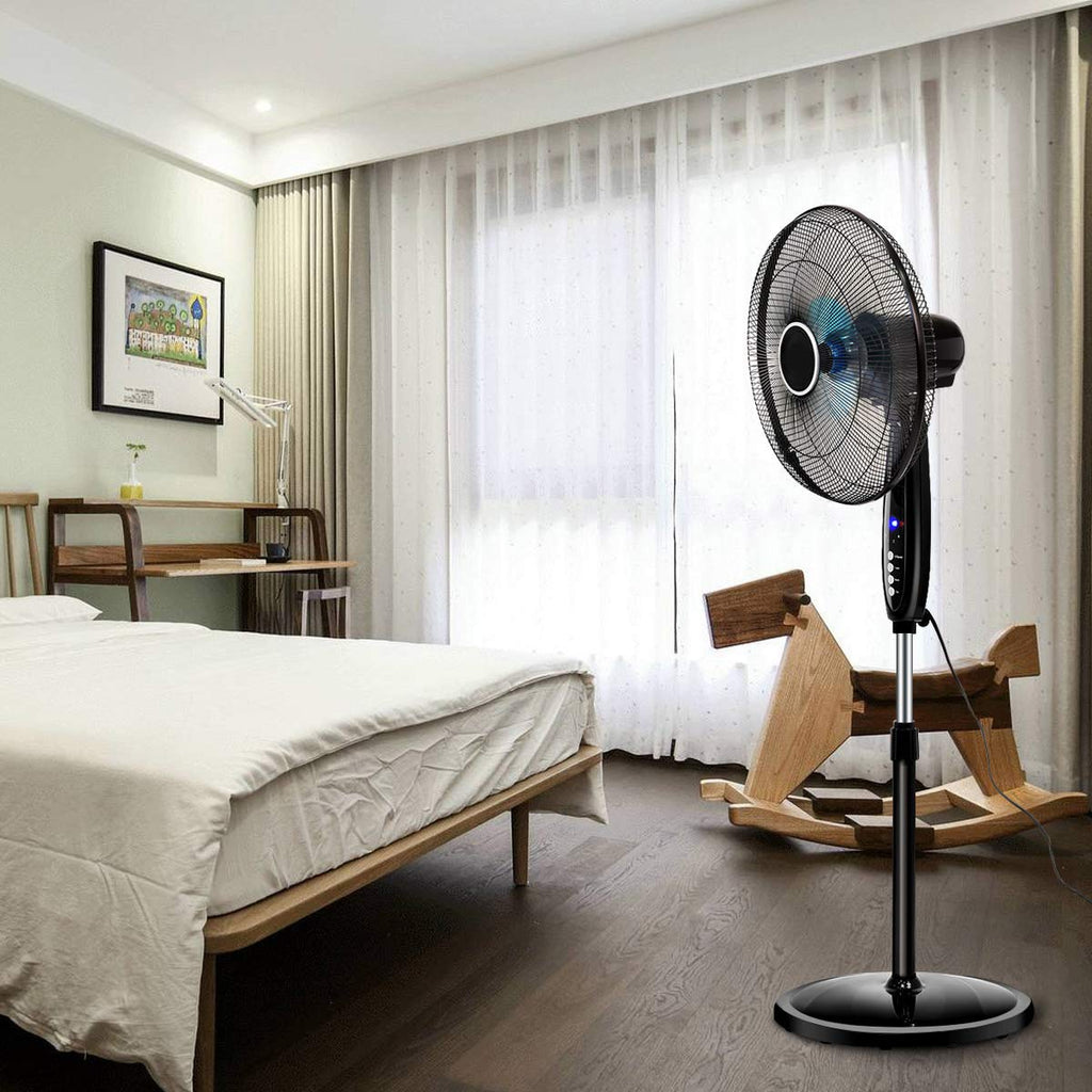 16" Dual Blade Pedestal Fan, Oscillating Stand Fan Height Adjustable with Remote Control, 3 Speed Settings, Timer