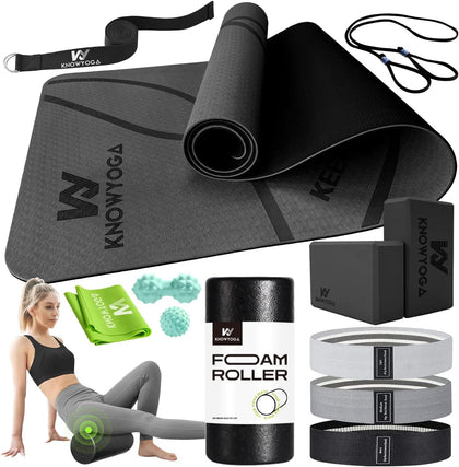 Yoga Starter Kit 12 in 1 - Yoga Set Include Yoga Mat, Foam Roller, 4 Resistance Bands, Yoga Blocks 2 Pack with Strap