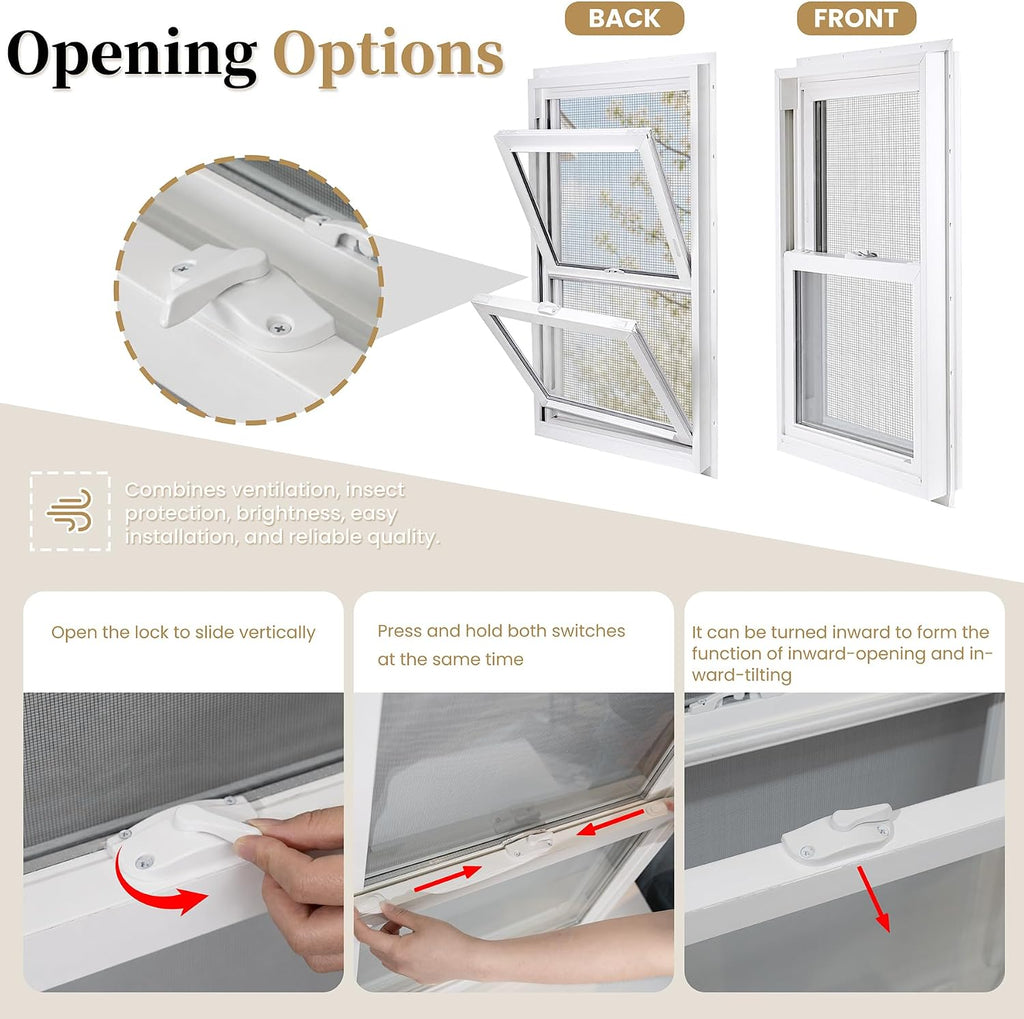 Vinyl Double Hung Sliding Window 24x36, Double Pane Glass, White