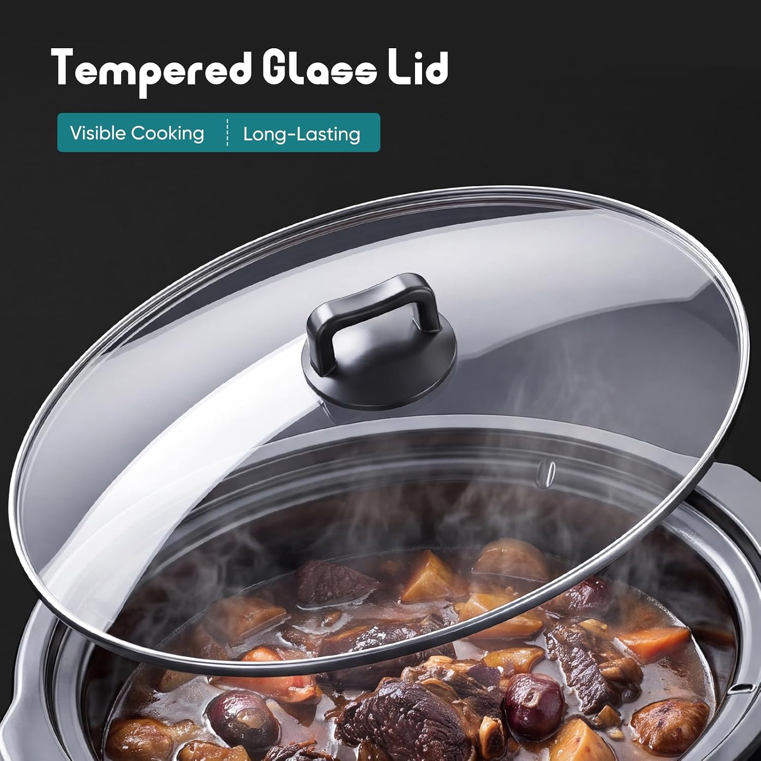 Slow Cooker 8 Quart, Ceramic Nonstick Coating, Programmable Slow Cooker with Dishwasher Stoneware Pot and Tempered