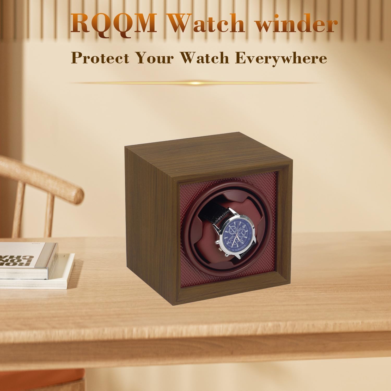 Automatic Single Watch Winder Box for Watches | Single Watch Rotator with Ultra-Quiet Motor, Walnut Wood Grain Case