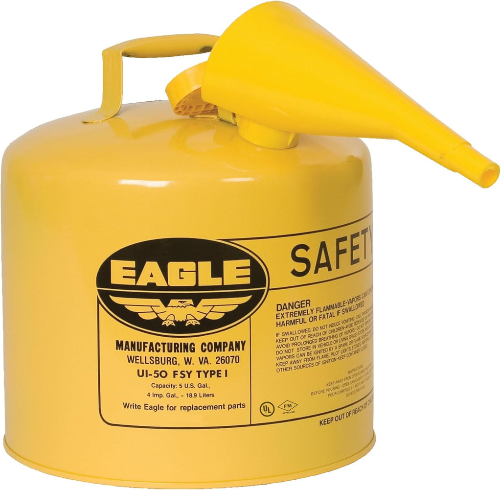 5 Gallon Type I Yellow Safety Gas Can for Diesel | Flame Arrester, Self-Closing Lid, and F-15 Funnel, Made in the