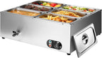 Commercial Food Warmer 48 Qt Stainless Steel Steam Table Countertop Buffet Warmer, 6-Pan 1500W Electric Bain Marie