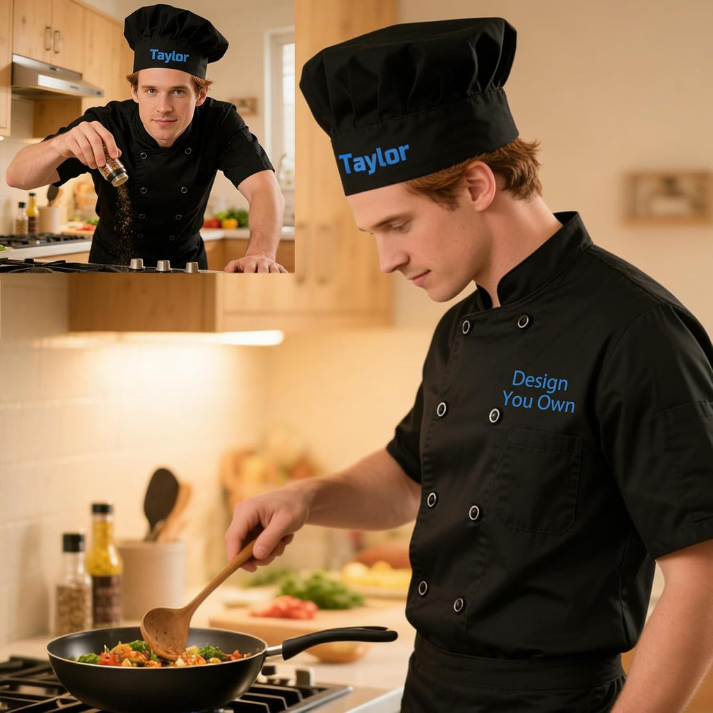 Custom Chef Coat Personalized Logo Chef Jacket with Solid or Glitter Name Text Photo Customized Chef Uniform Men