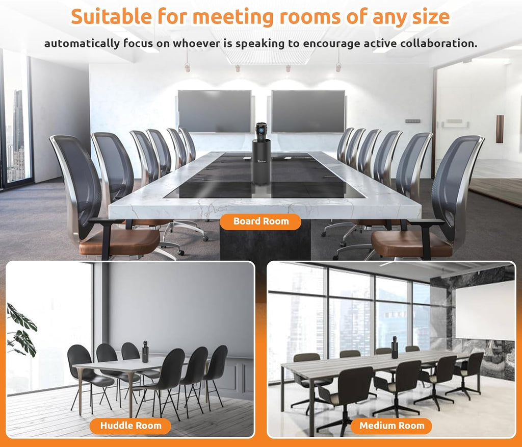 360-Degree Video Conference Camera, 1080p HD Webcam with 4 Noise Reduction Mics, Speaker, AI Tracking, Works with