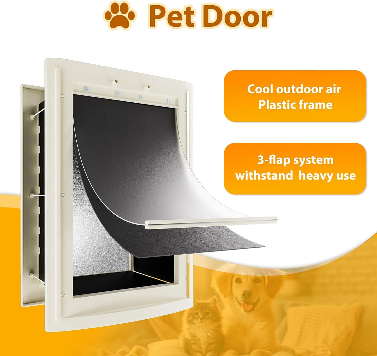 Dog Door for Wall, Pet Door, Doggie Door with Telescoping Tunnel, Double Magnetic Flaps and Sliding Lock Panels