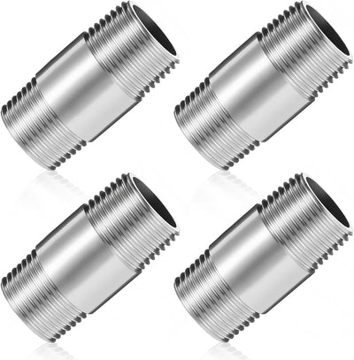 4 Pcs 304 Stainless Steel 3/4 NPT Pipe Nipple 2" Length