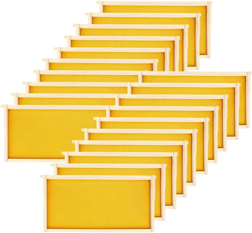 20 Pack Deep Beehive Frames Kit with Durable Wooden Frames and Food-Grade Beeswax-Coated Plastic Foundations for