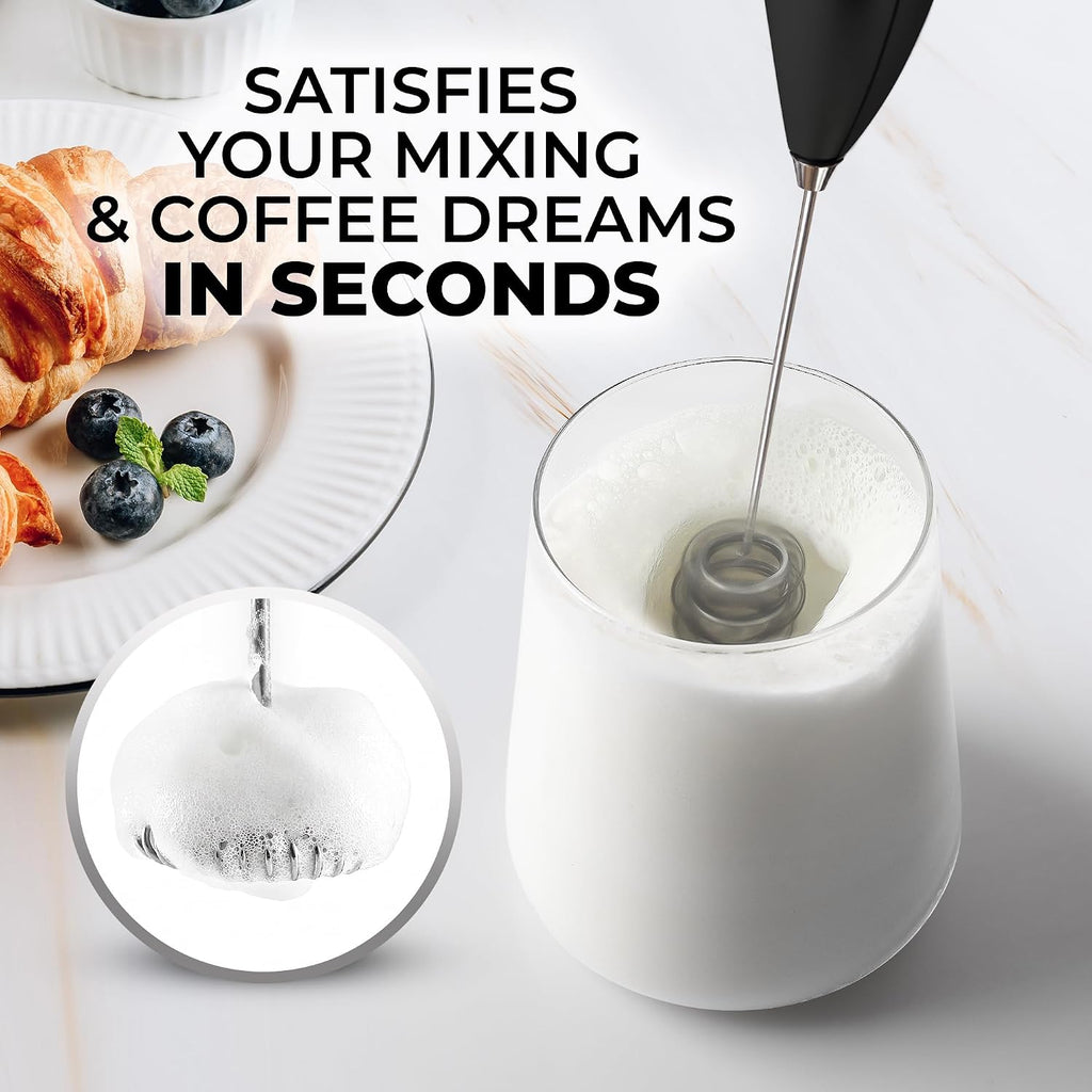 Powerful Milk Frother Wand With Duracell Batteries - Ultra Fast Handheld Drink Mixer - Electric Whisk Foam Maker for