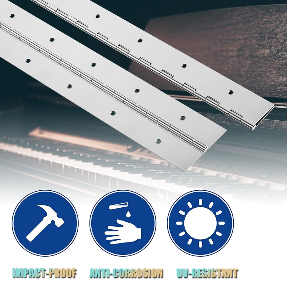 12" Piano Hinge, 4PCS Stainless Steel Continuous Piano Hinge-Silver
