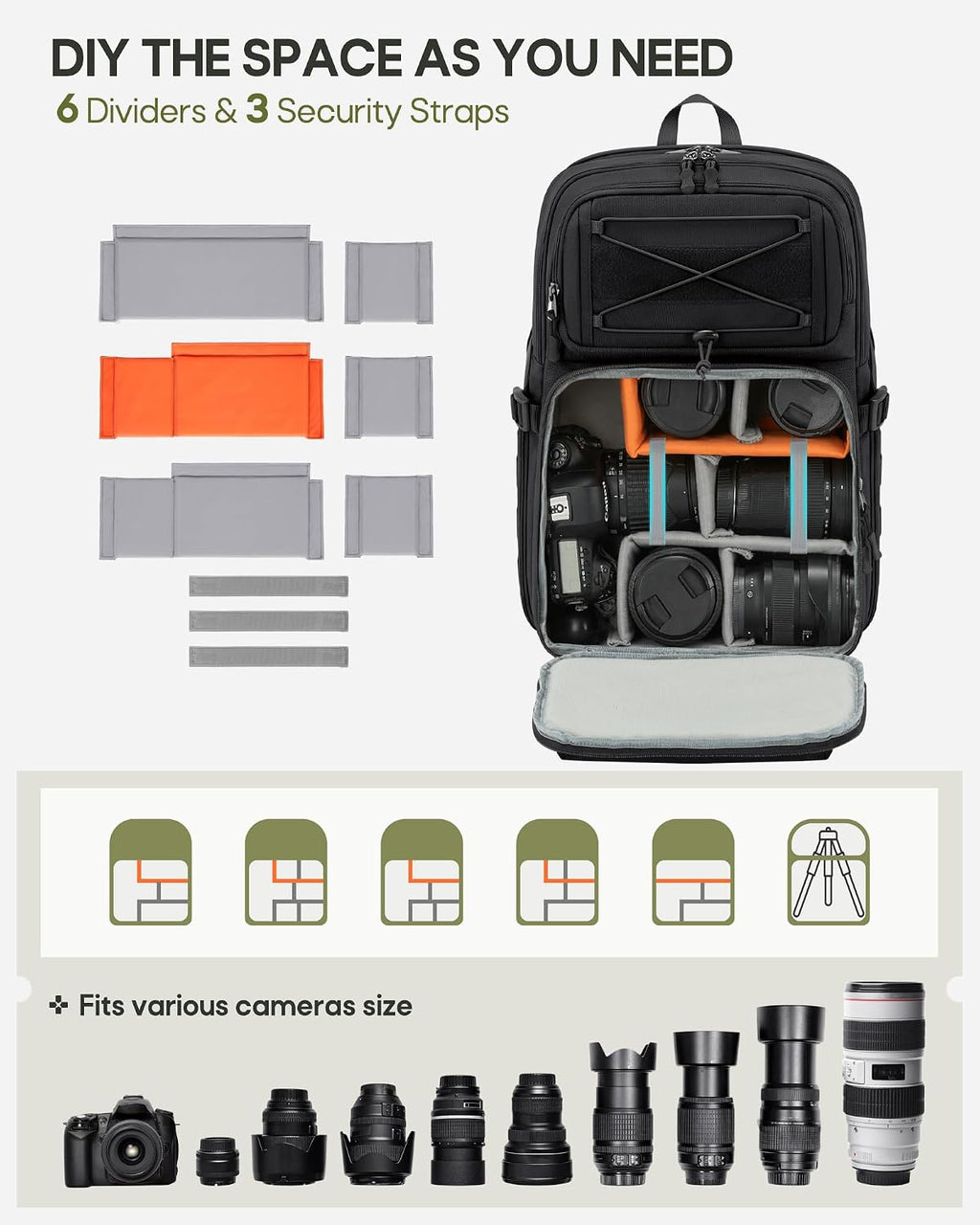 Camera Backpack, DSLR/SLR/Mirrorless Tactical Camera Bag Cases | Waterproof camera bags for photographers with 15.6"