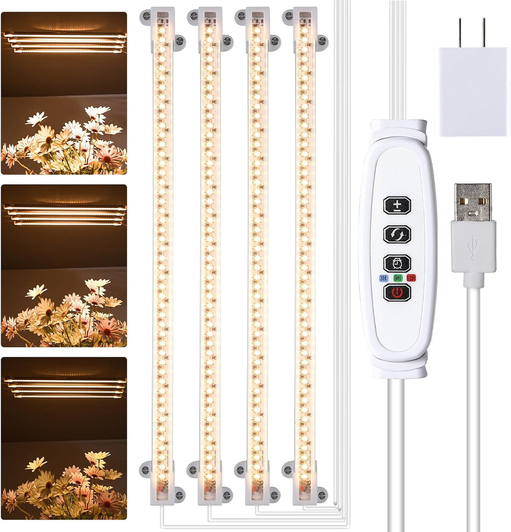 LED Plant Growing Lamp, 3000K Full Spectrum Grow Light Strips for Indoor Plants with 3/9/12H Timer & 10 Dimmable