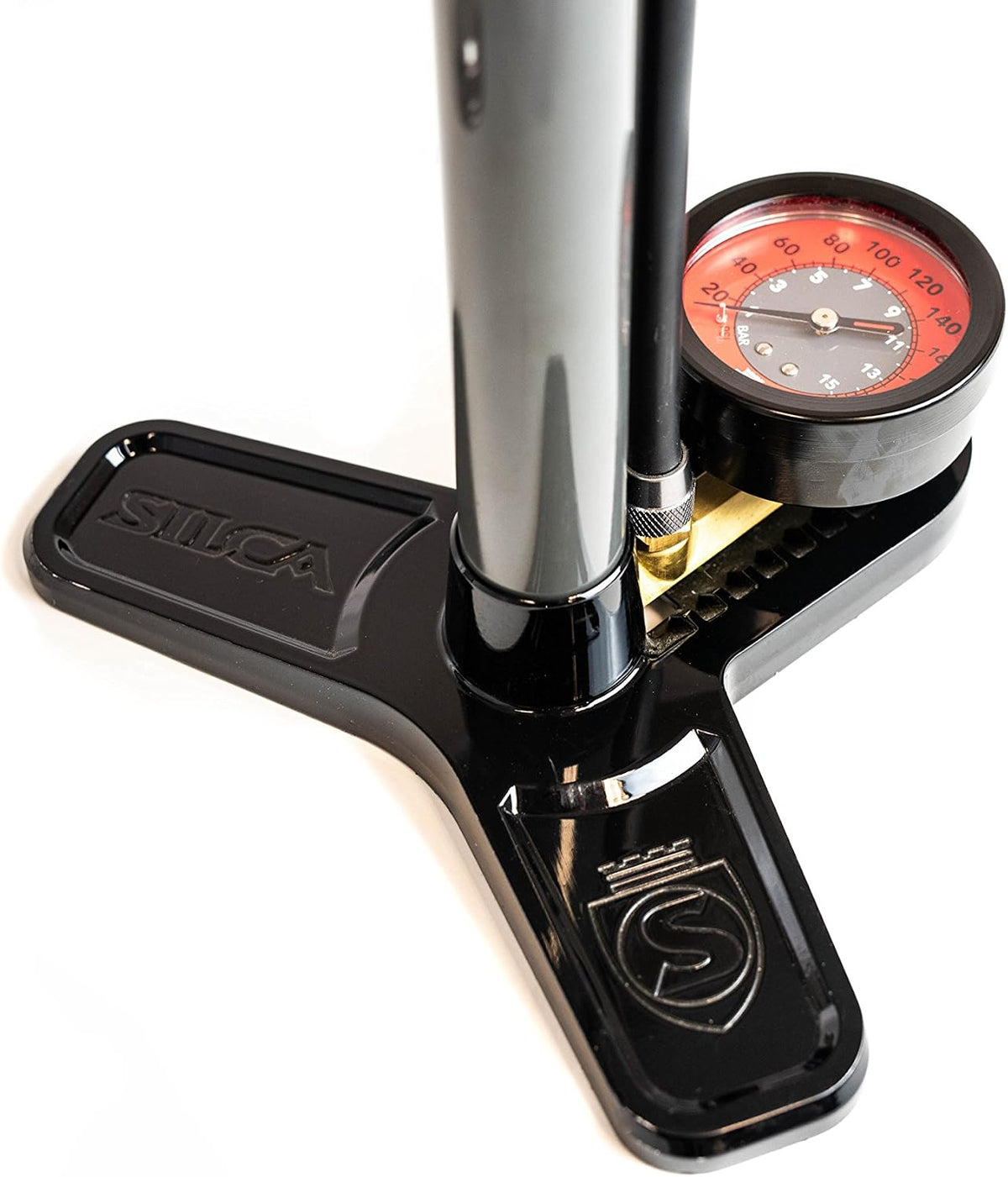 Pista Plus Bike Floor Pump with Steel Barrel, Wood Handle, 120psi
