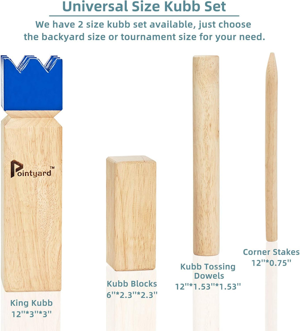 Kubb Yard Game Set Viking Chess Outdoor Hevea Hardwood Toss Game for Adults & Families - with 10 Blocks, 6 Batons