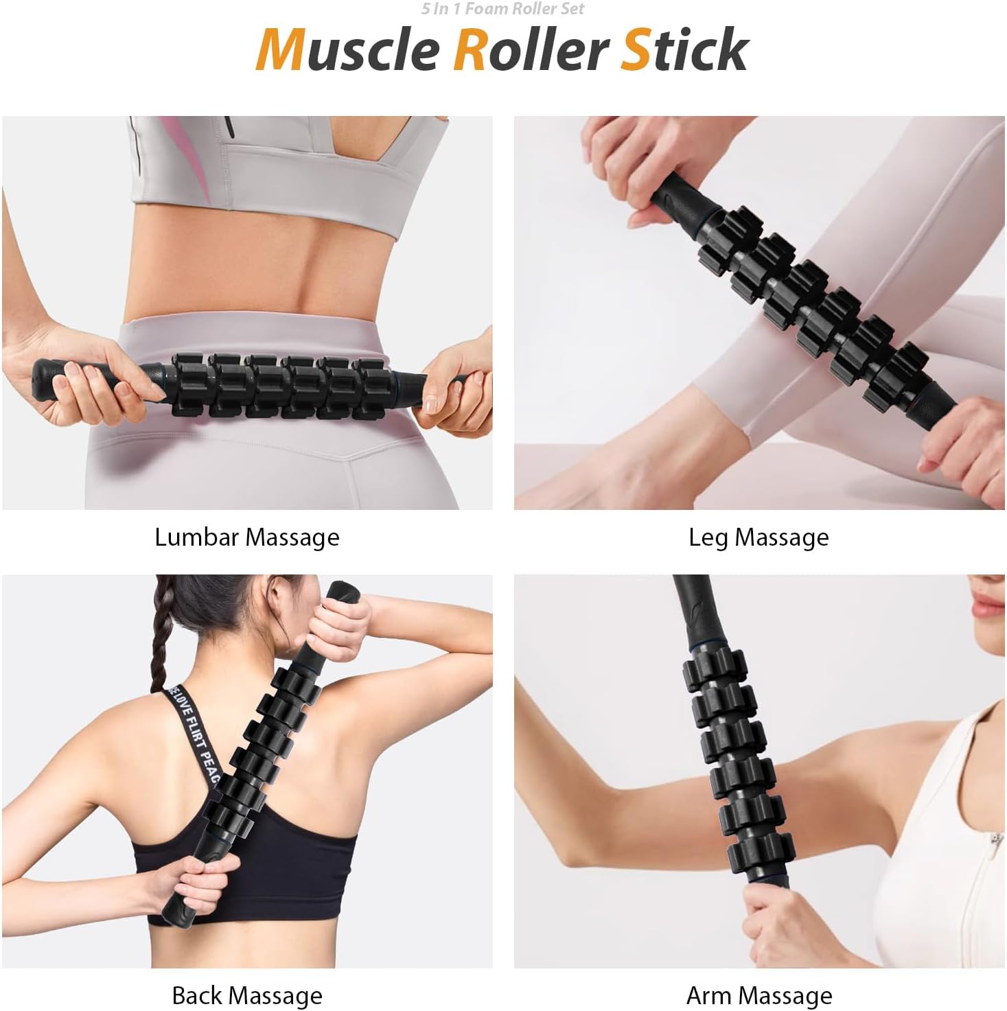 5 in1 Foam Roller Set, Trigger Point Foam Roller Deep Tissue | Massage Roller Stick, Massage Ball, Resistance Band
