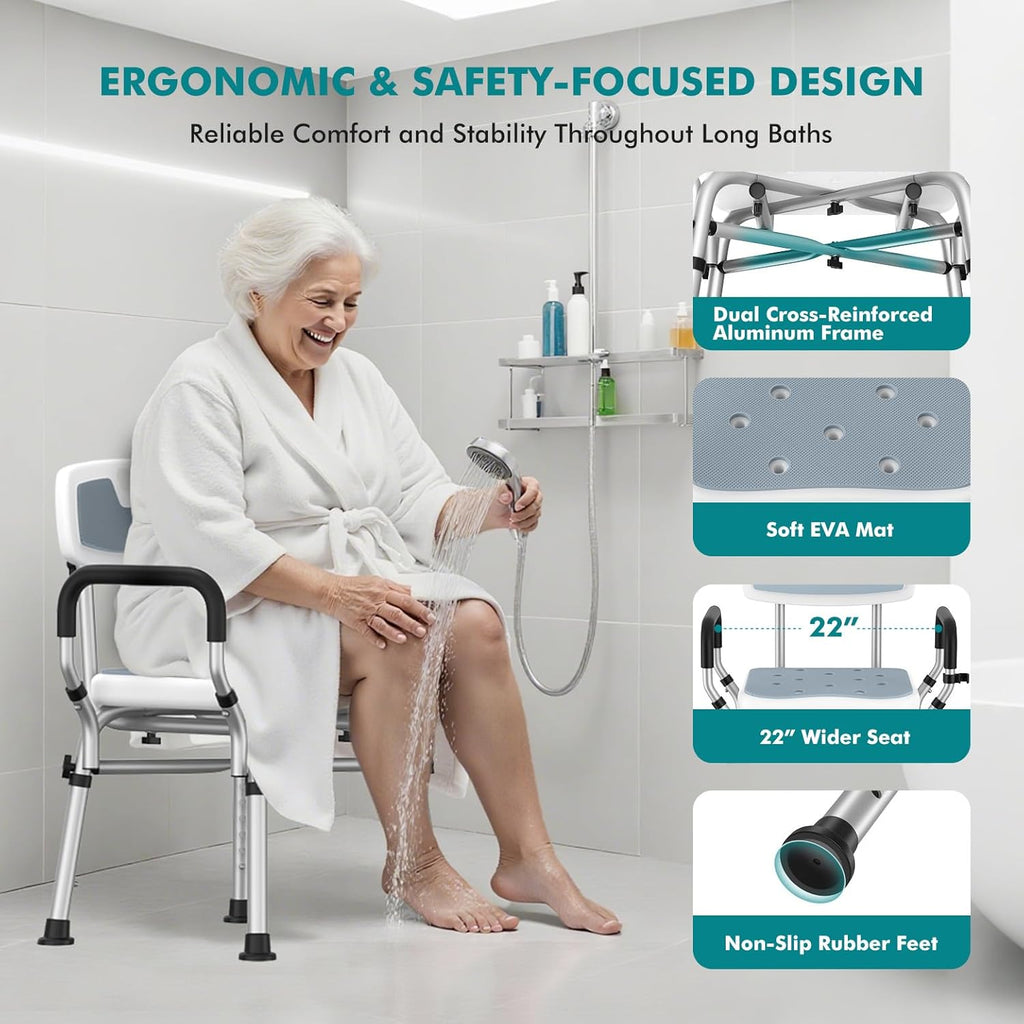 Shower Chair with Removable Arms and Back for Elderly & Disabled, 550 lbs Shower Chair for Inside Shower, 6-Height