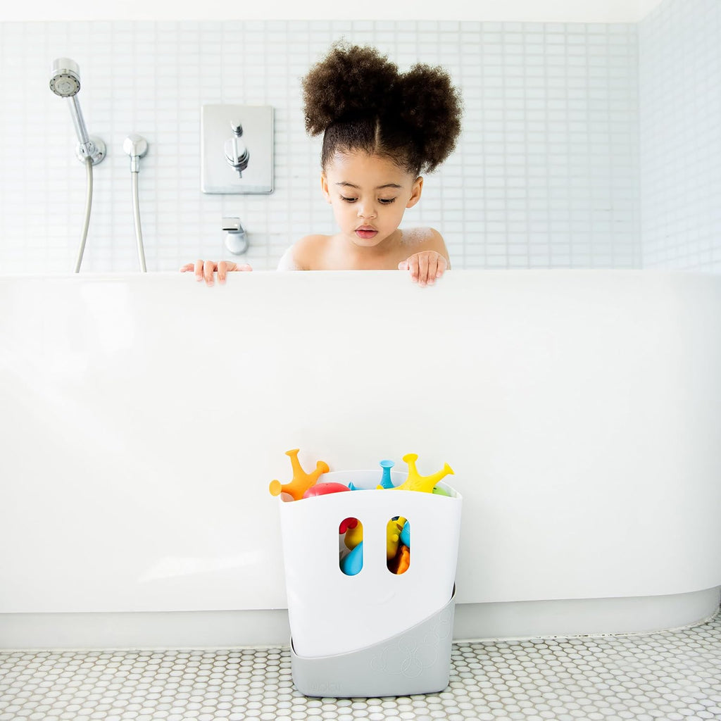 Freestanding Bath Toy Organizer Bath Caddy with Removable Drying Rack Bin and Scoop for Toddlers and Baby, Gray