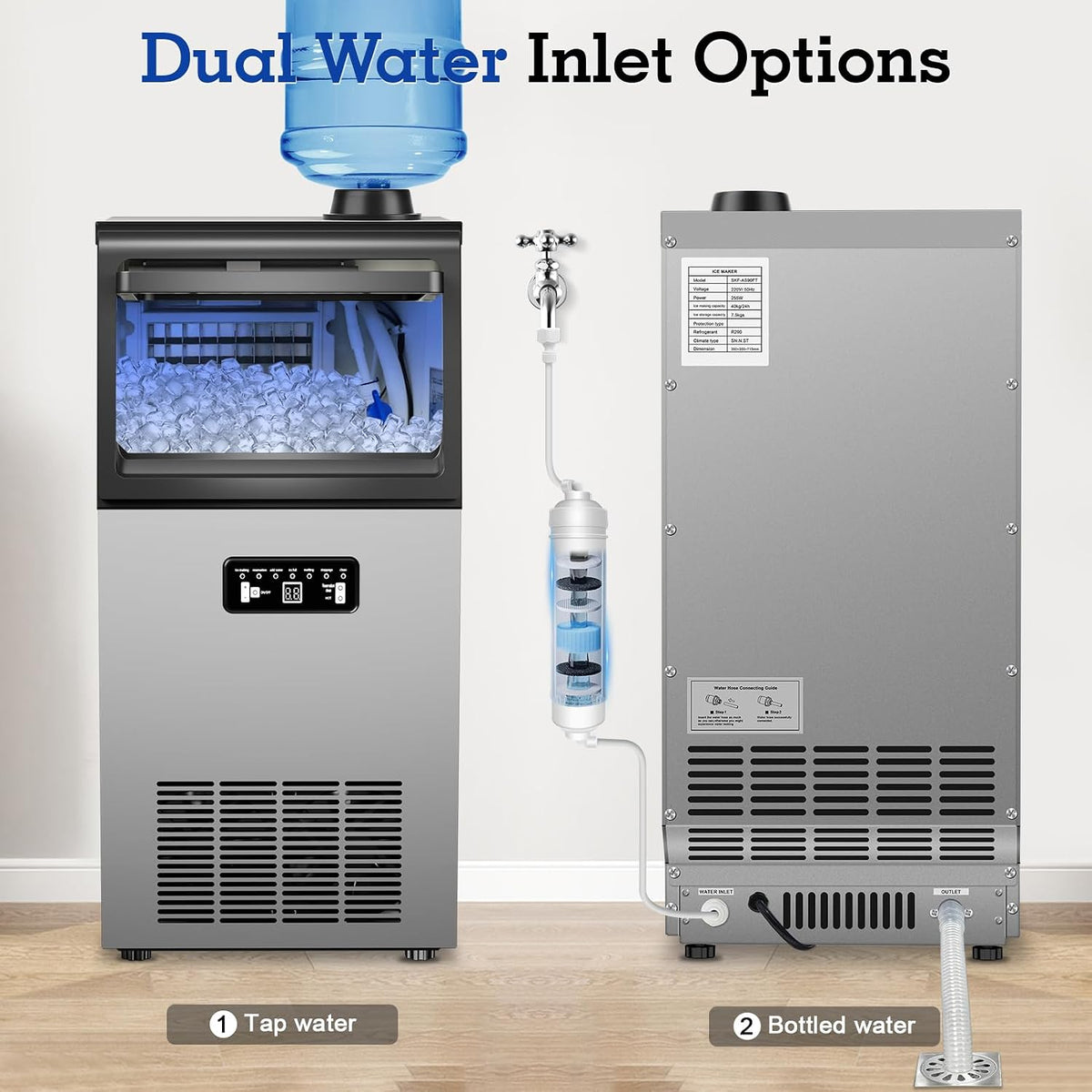 Commercial Ice Maker 120LBS/24H with 22LBS Storage Capacity 45 Cubes