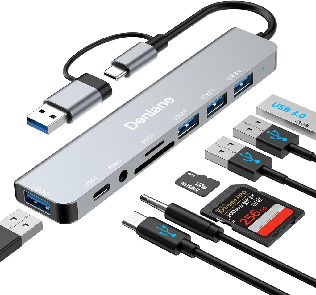 USB C Hub USB Hub 3.0 for Laptop, Upgrade 8 in 2 USB Splitter with USB-C/4 USB A Port Extender, TF/SD Card Slot