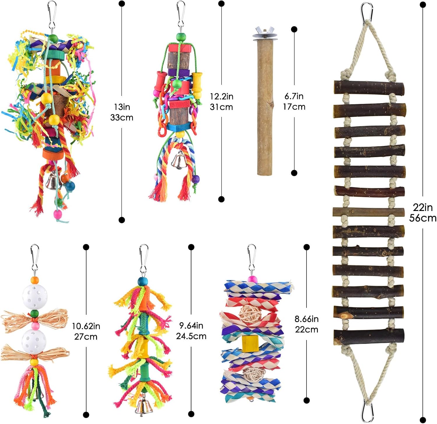 Bird Toys, Parakeet Swing Parrot Ladder Cockatiel Perch Conure Hanging Bell Toys for Parakeet Conure Cockatiel Mynah
