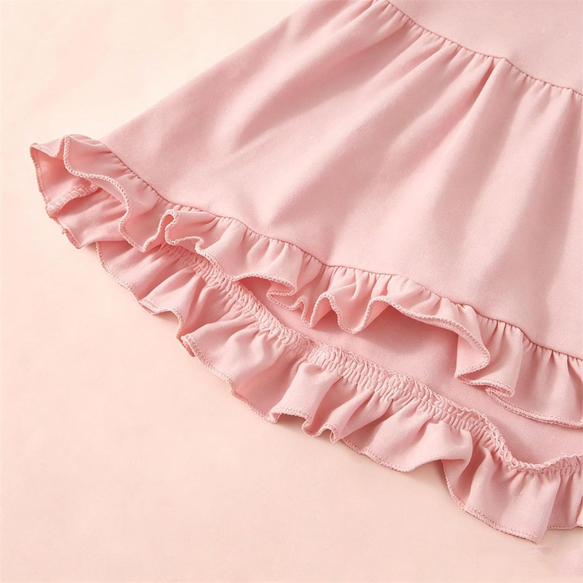 Baby Girl Pink Ruffle Tunic Top and Floral Bell Bottom Pants Set with