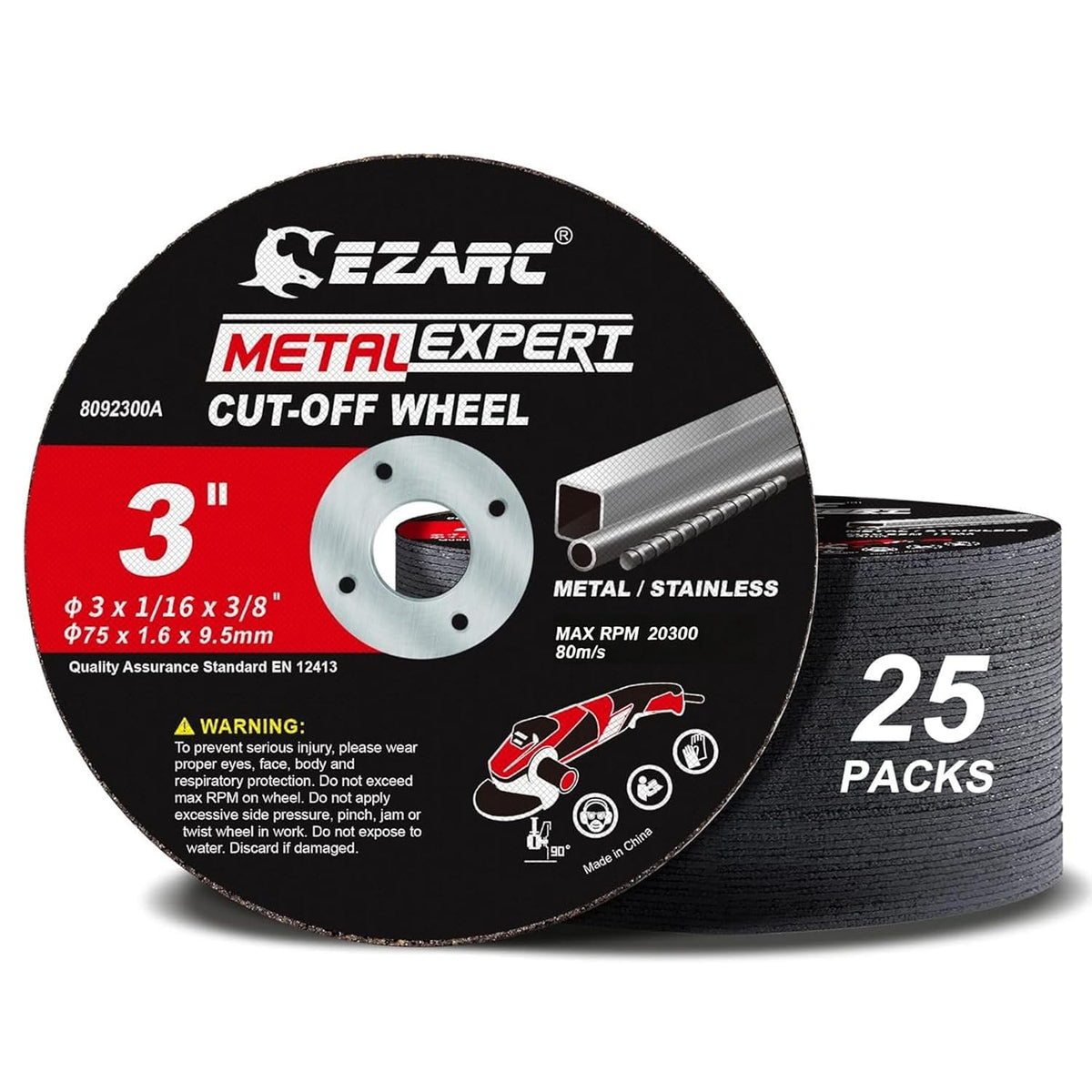 EZARC Metal Cut Off Wheels 3 x 1/16 x 3/8-Inch, 25-Pack