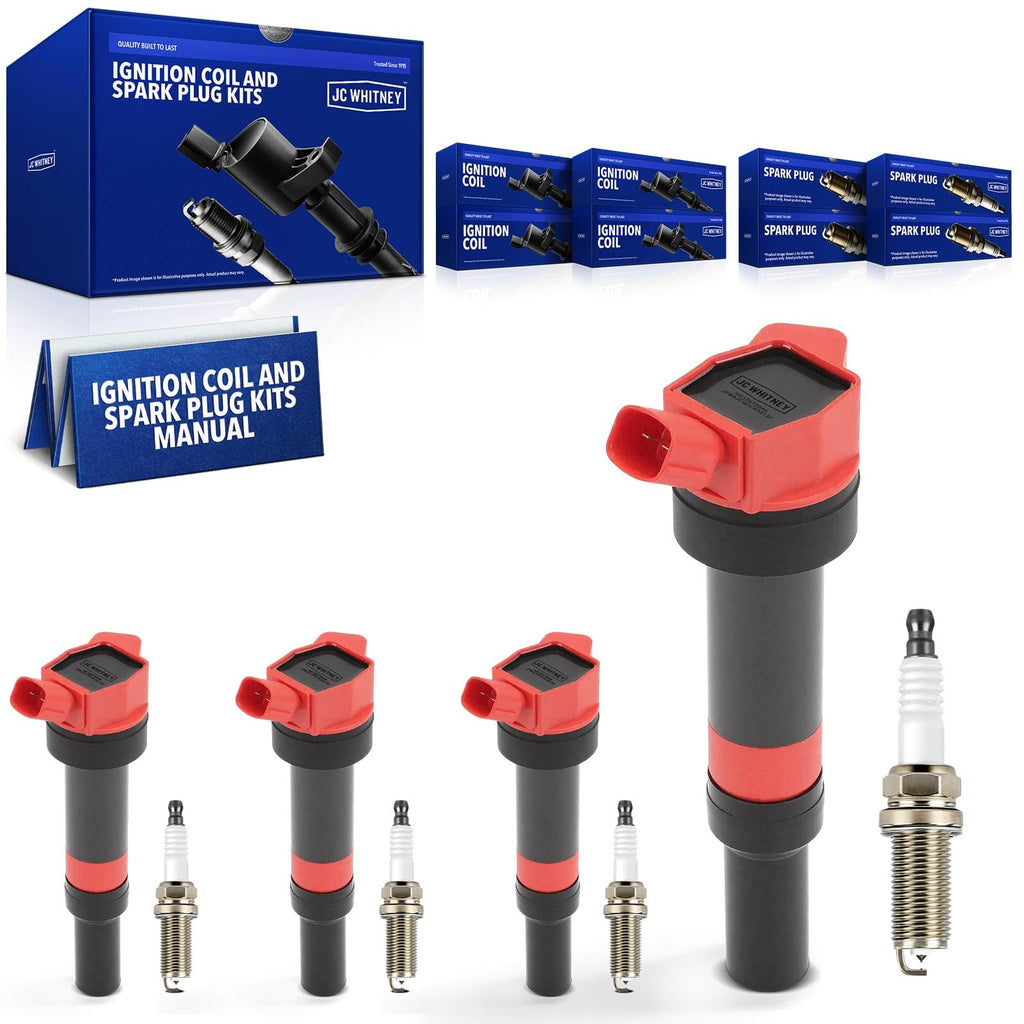 JC Whitney 4pcs Ignition Coils & 4pcs Double Iridium Spark Plugs Kit