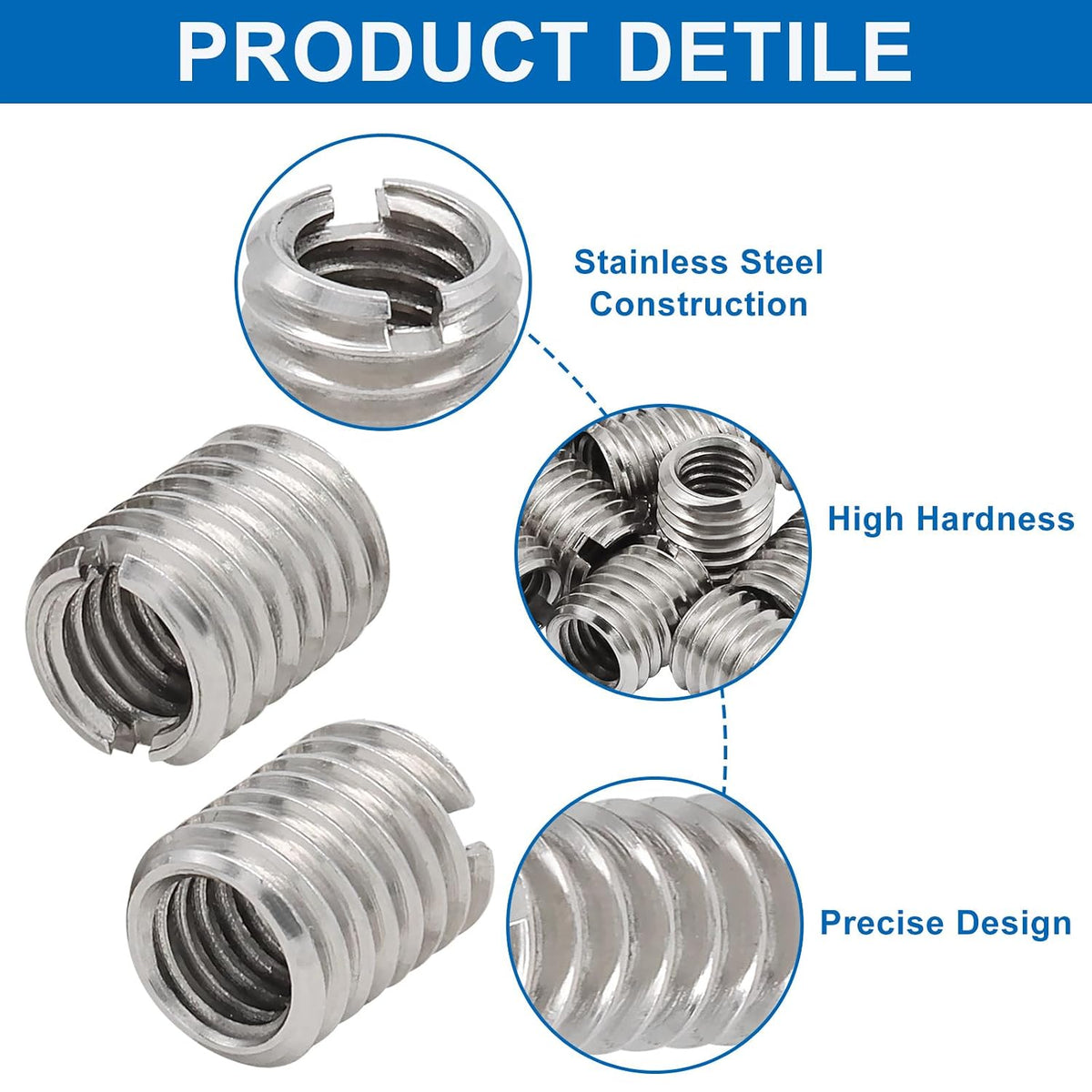 10Pcs Self Tapping Thread Inserts, Stainless Steel M6 Female M8 Male