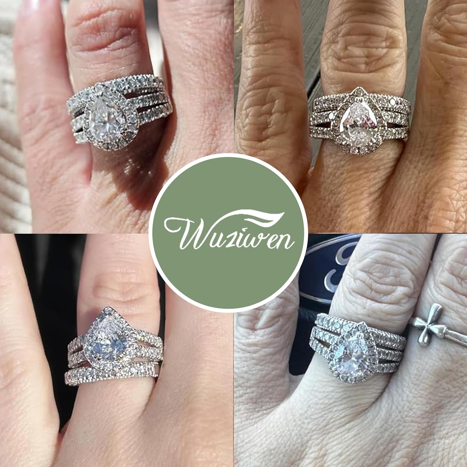 Pear Shaped Engagement Ring Vintage Wedding Ring Sets for Women Sterling Silver Cubic Zirconia D Color VVS1