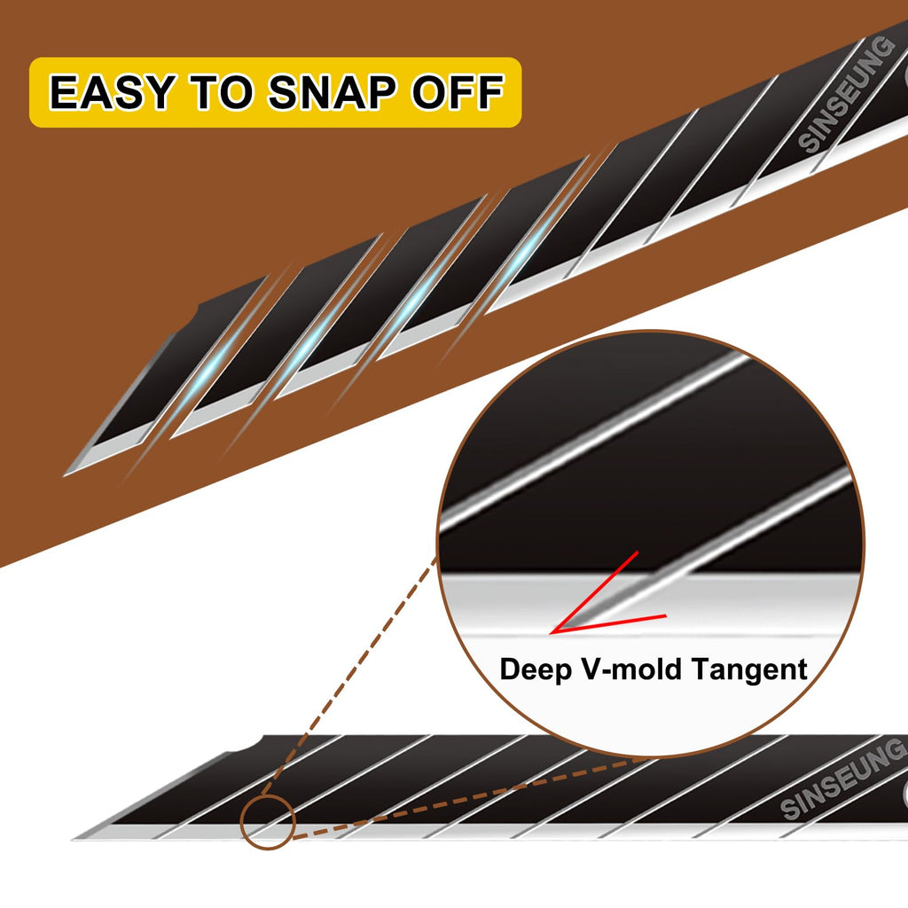 Utility Knife Snap off Blades 30 Degree 9mm 100PCS Box Cutter Blades, Black Coating Carbon Steel Razor Blade for