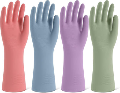 Rubber Cleaning Gloves for Dishwashing, 4 Pairs Reusable Kitchen Gloves for Washing Dishes and Household Cleaning