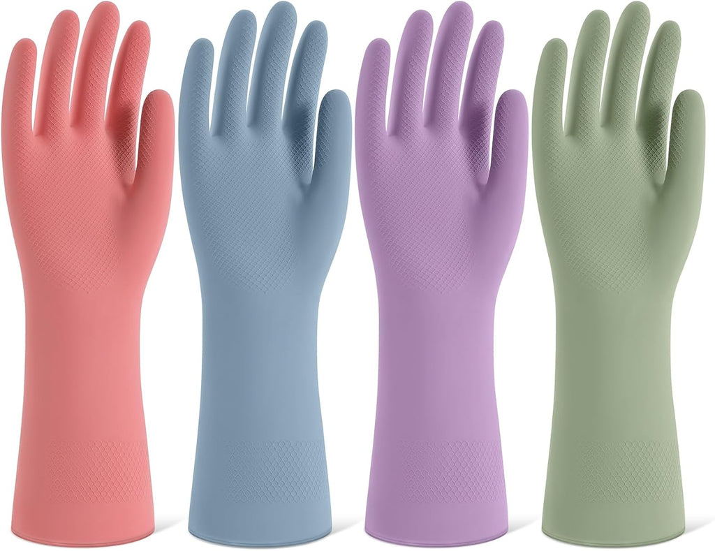 Rubber Cleaning Gloves for Dishwashing, 4 Pairs Reusable Kitchen Gloves for Washing Dishes and Household Cleaning