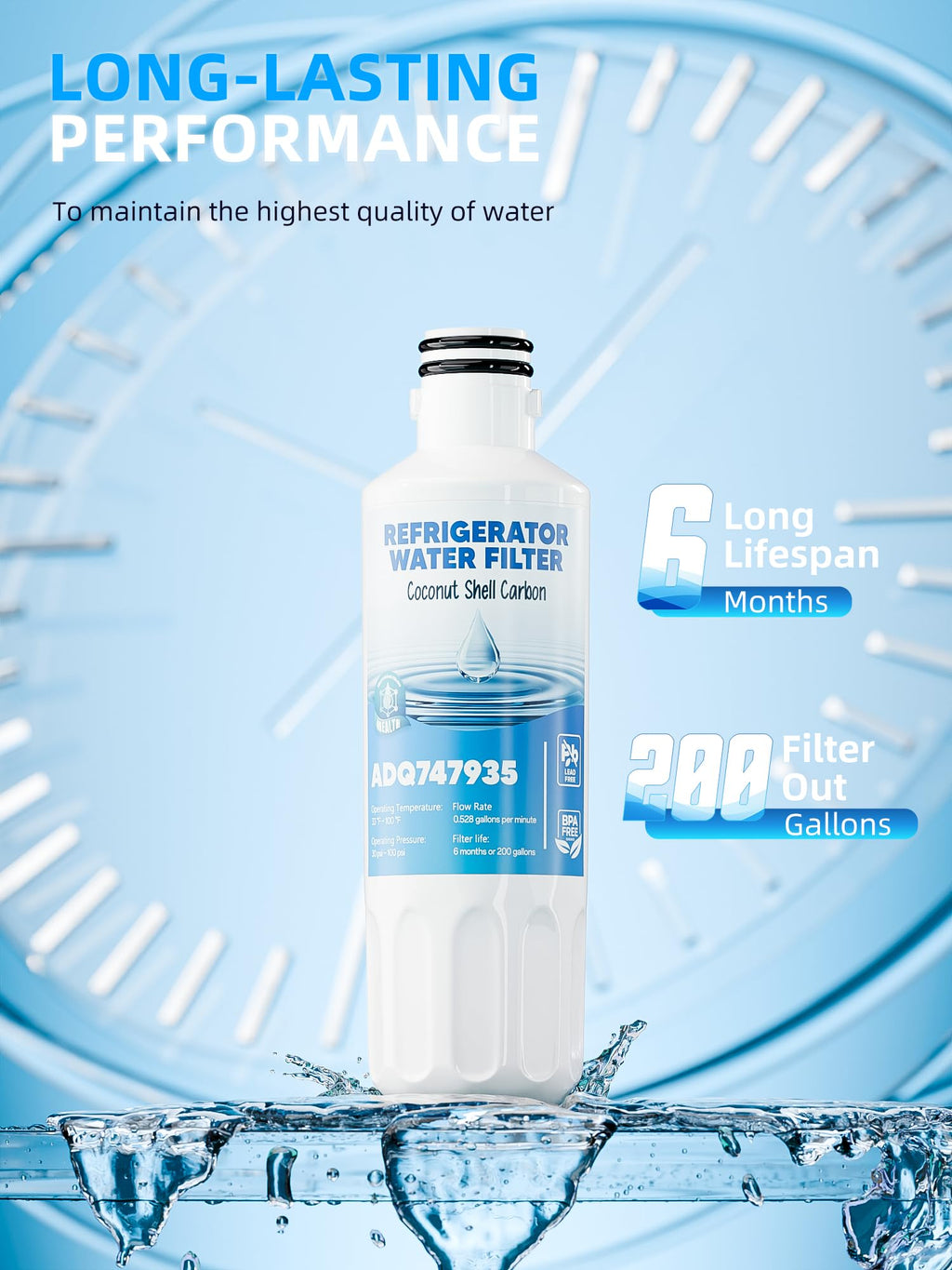 ADQ747935 Water Filter Replacement for LG ThinQ Lt1000P, 4-Pack