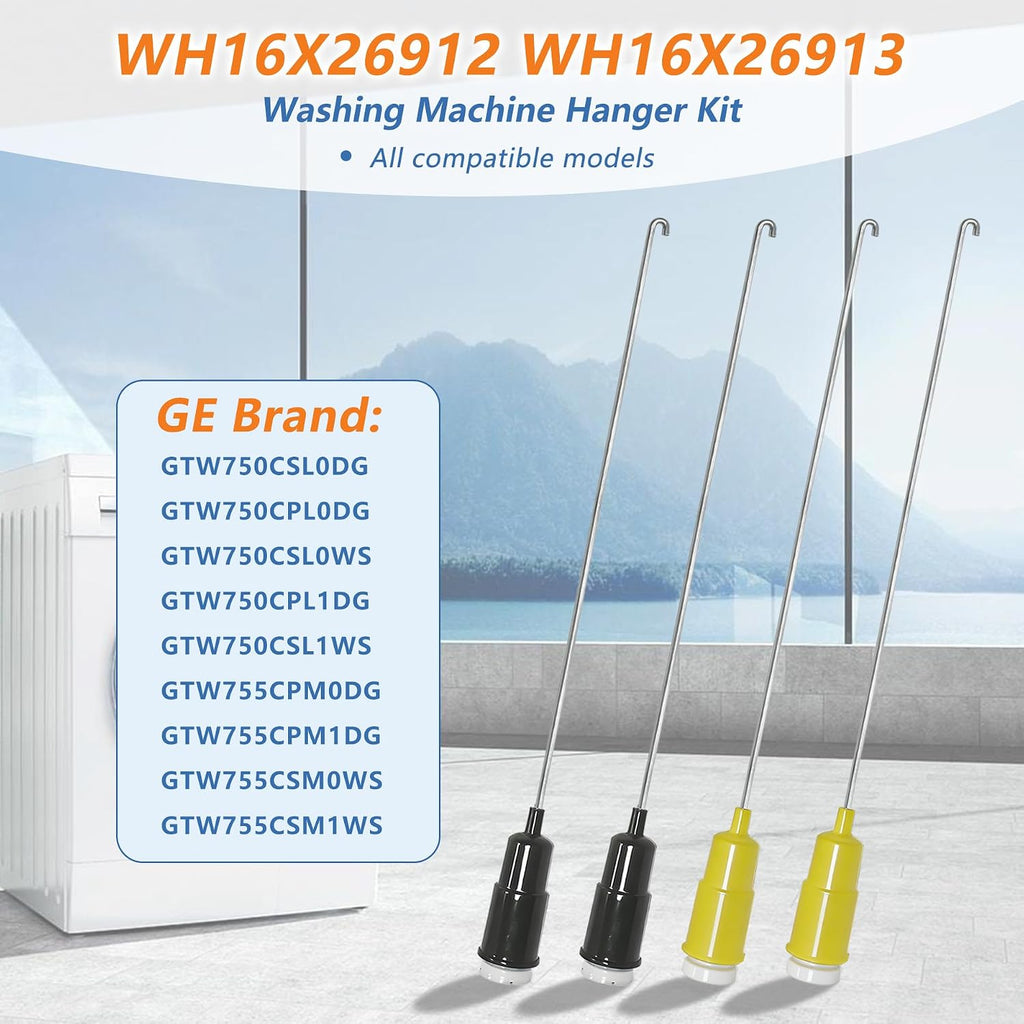 WH16X26912 WH16X26913 Suspension Rod, Washing Machine Suspension Rod (4PCS), for GE GTW750CPL1DG GTW750CSL1WS GTW755CPM0DG GTW755CPM1DG GTW755CSM0WS GTW755CSM1WS GTW750CSL0DG