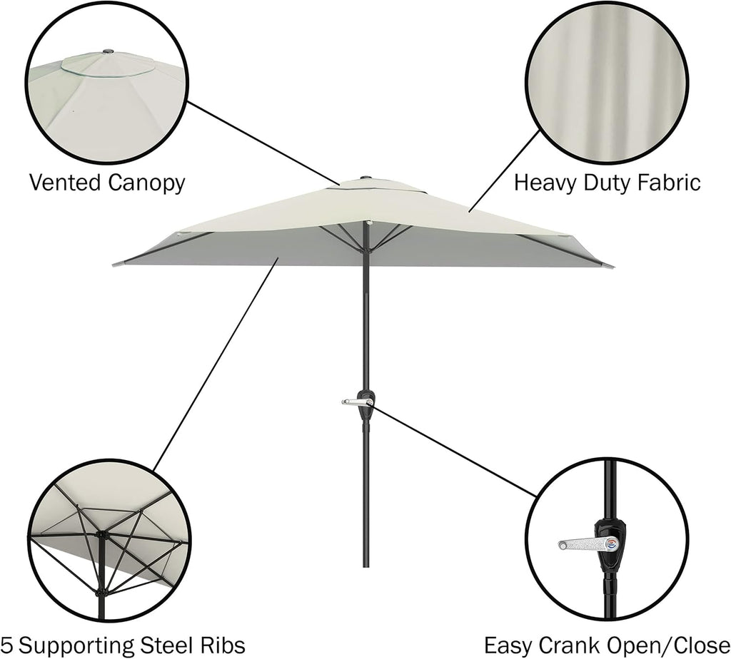 Half Umbrella Outdoor Patio Shade - 9 ft Patio Umbrella with Easy Crank - Small Canopy for Balcony, Table, or Deck by