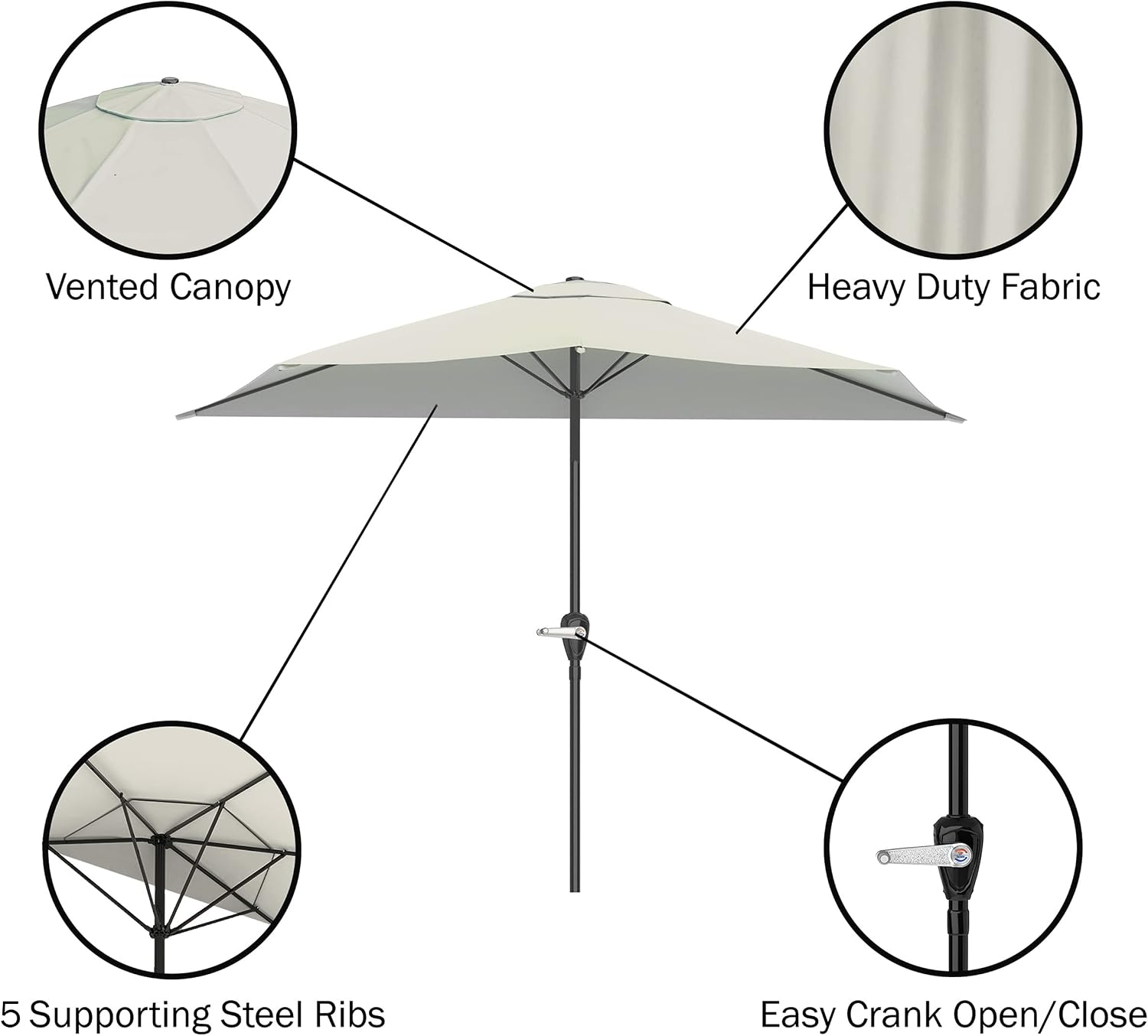 Half Umbrella Outdoor Patio Shade - 9 ft Patio Umbrella with Easy Crank - Small Canopy for Balcony, Table, or Deck by