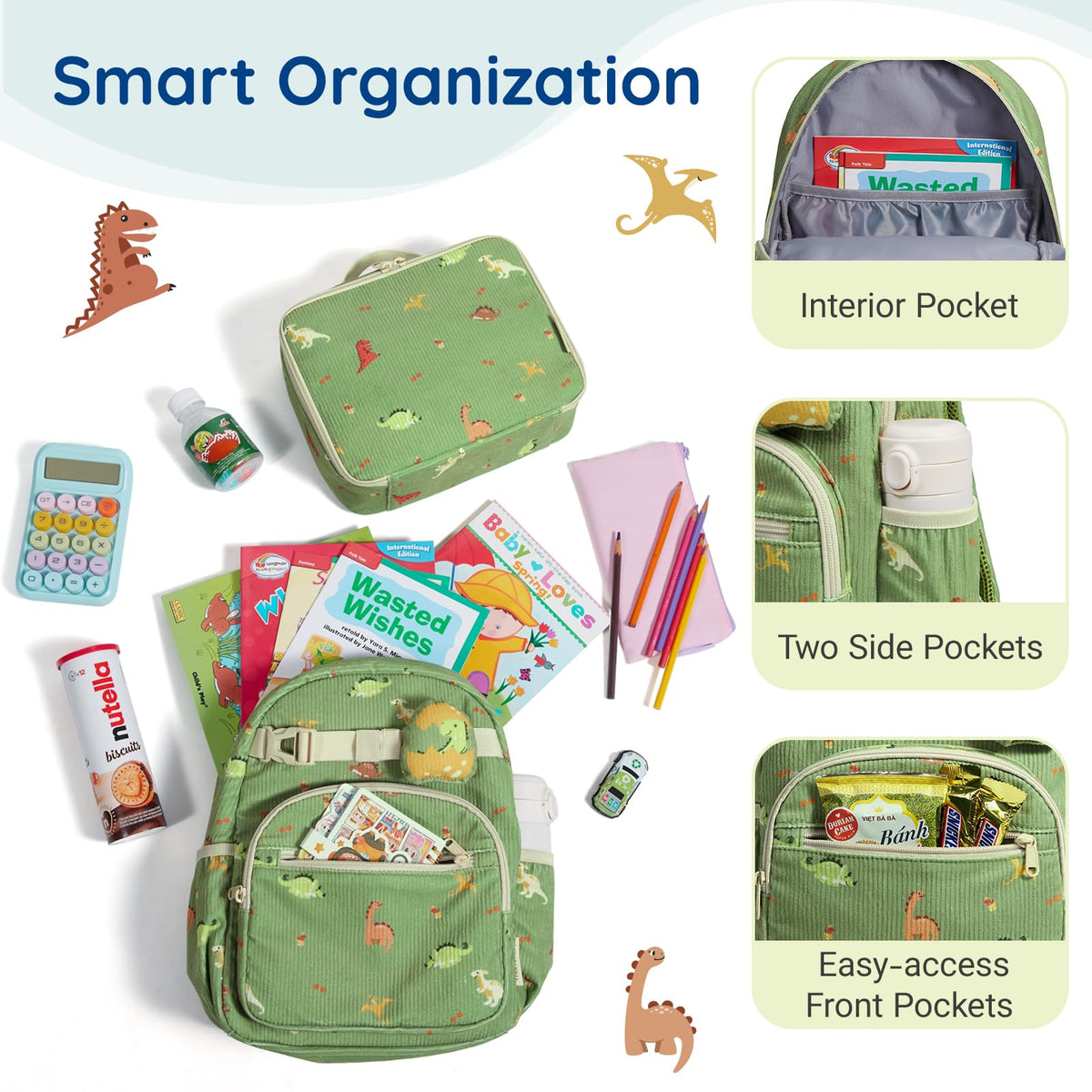 Corduroy Toddler Backpack Kindergarten Bookbag with Lunch Box